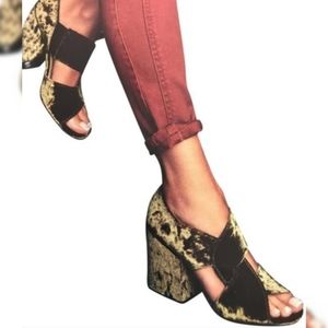 SOLD CAbi interlock crushed velvet chunky heel sandals